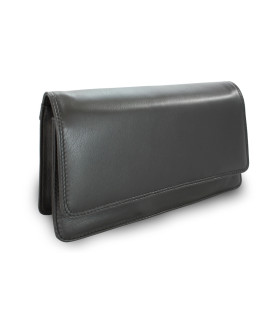 Black leather clutch bag with strap 214-4071-60