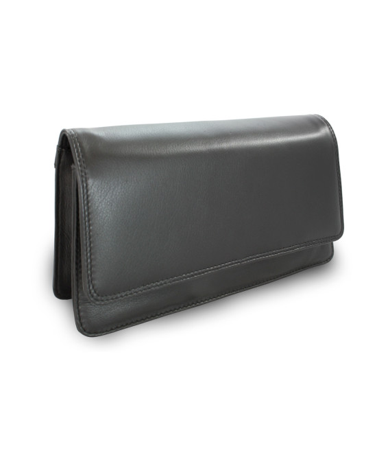 Black leather clutch bag with strap 214-4071-60