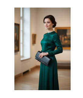 Black leather clutch bag with strap 214-4071-60