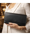 Black leather clutch bag with strap 214-4071-60
