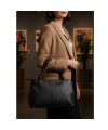 Black leather two-zip handbag with two straps 212-2092-60