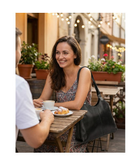 Black leather zipper handbag with two straps 212-8013-60