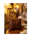 Brown leather zippered handbag with two straps 212-8013-40