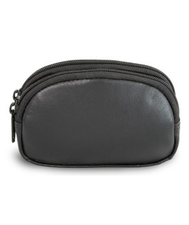 Black leather two-zip etui 611-0368-60