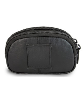 Black leather two-zip etui 611-0368-60