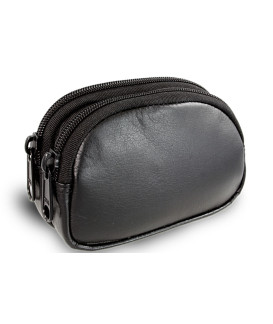 Black leather two-zip etui 611-0368-60
