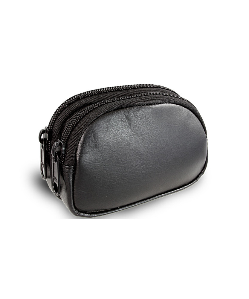 Black leather two-zip etui 611-0368-60