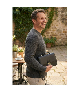 Black men's leather document etui with handle 611-2411A-60