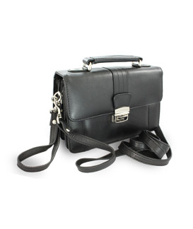 Schwarzes Herren-Lederetui mit Klappregister und Henkel 611-2415-60