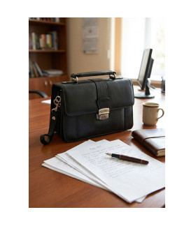 Schwarzes Herren-Lederetui mit Klappregister und Henkel 611-2415-60