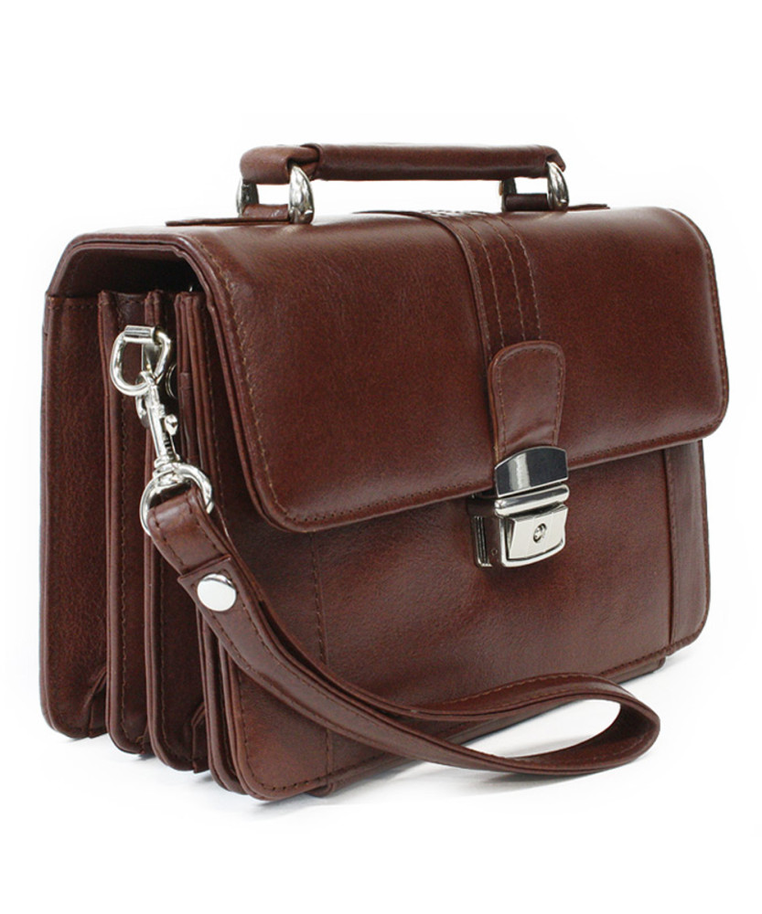 Braunes Herren-Lederetui mit Klappregister und Henkel 611-2415-40