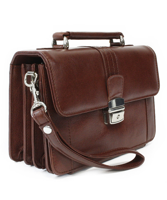 Braunes Herren-Lederetui mit Klappregister und Henkel 611-2415-40