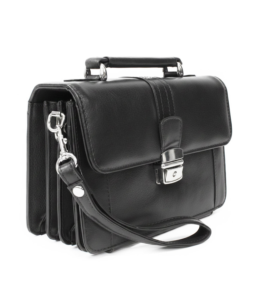 Schwarzes Herren-Lederetui mit Klappregister und Henkel 611-2415-60