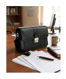 Black men's leather etui with folding register 611-2415A-60