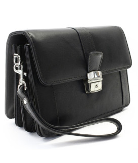 Black men's leather etui with folding register 611-2415A-60