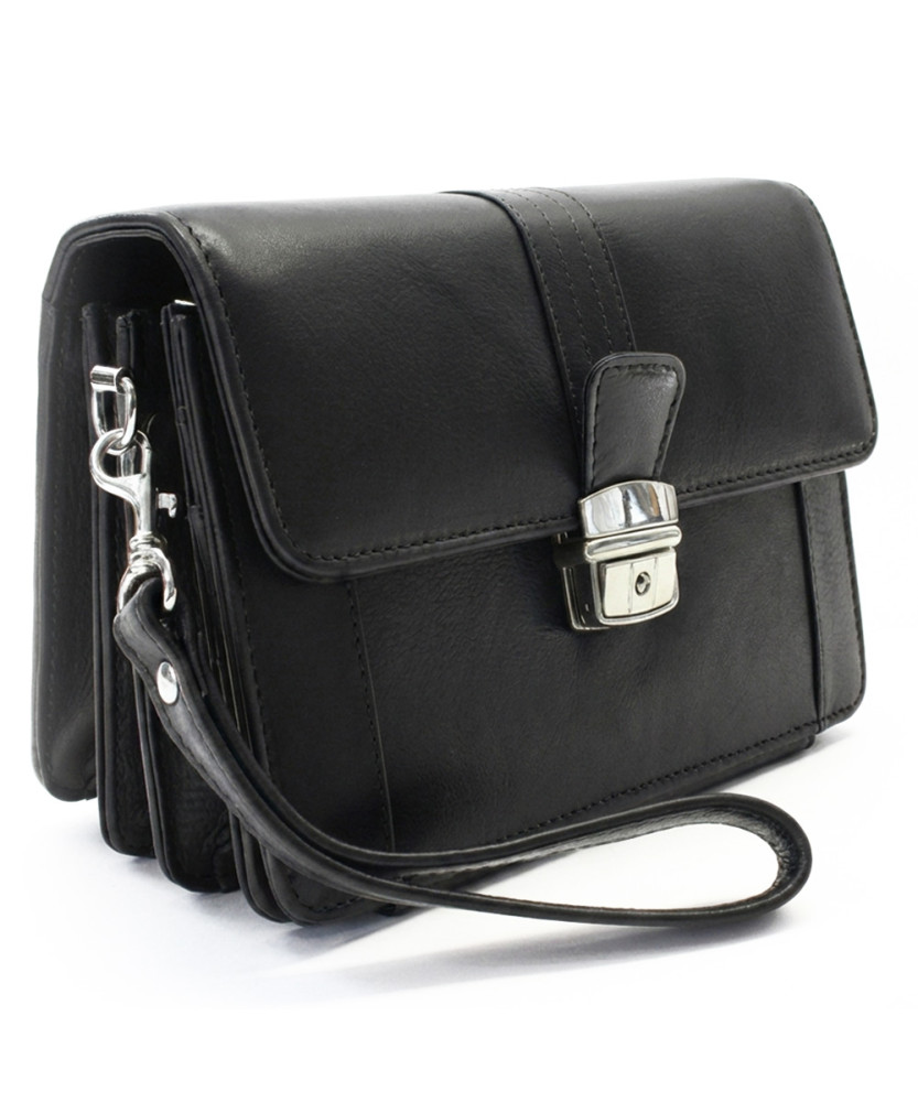 Black men's leather etui with folding register 611-2415A-60