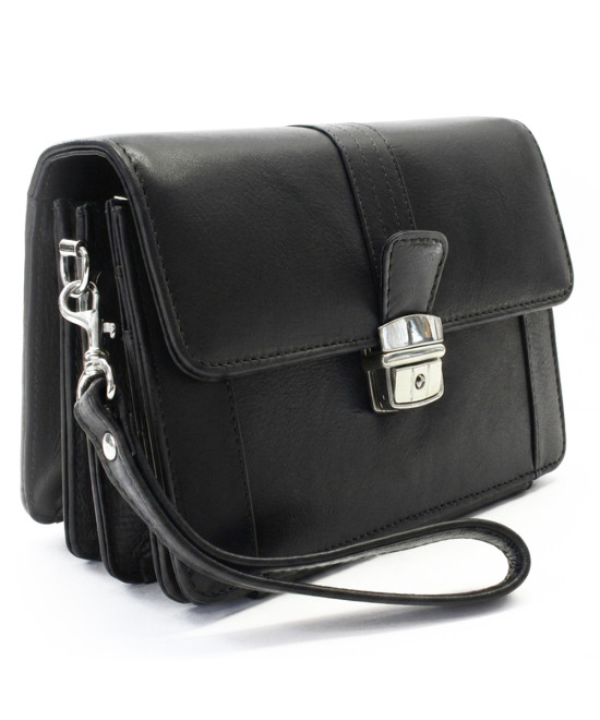 Black men's leather etui with folding register 611-2415A-60