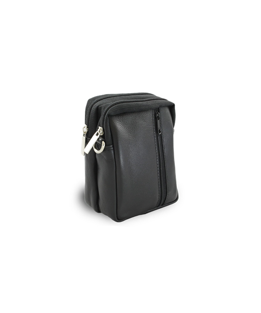 Schwarze Dokumententasche aus Leder, Umhängetasche 611-6207-60