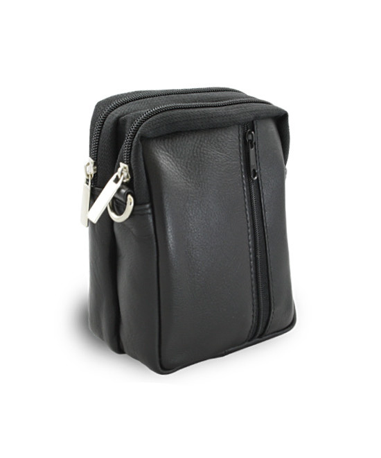 Schwarze Dokumententasche aus Leder, Umhängetasche 611-6207-60