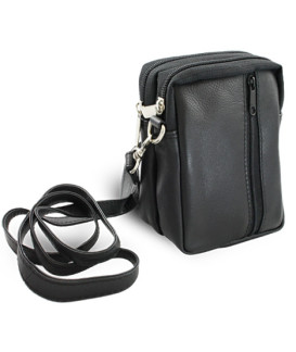 Schwarze Dokumententasche aus Leder, Umhängetasche 611-6207-60