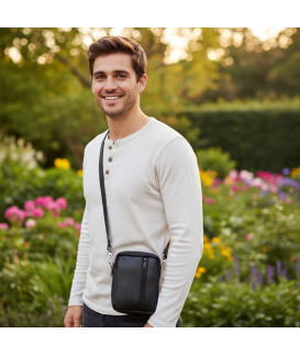 Schwarze Dokumententasche aus Leder, Umhängetasche 611-6207-60