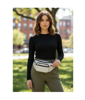 Light grey leather fanny pack 611-6116-20