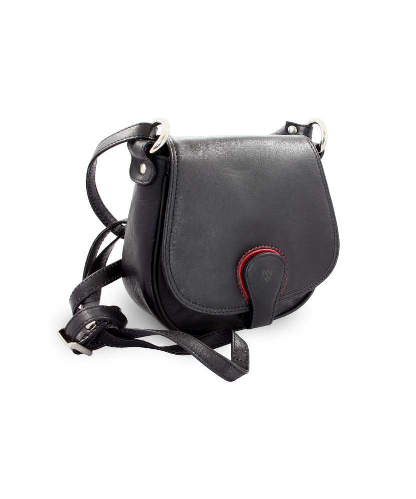 Handtasche aus schwarzem Leder mit Klappe 213-5711-60/31