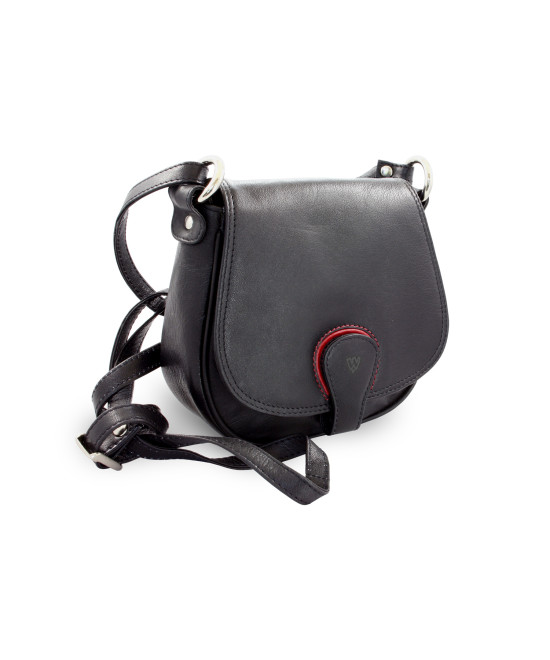 Handtasche aus schwarzem Leder mit Klappe 213-5711-60/31