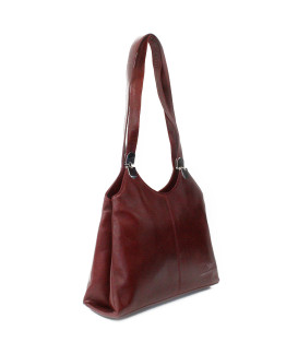 Dunkelrote Lederhandtasche mit Reißverschluss und zwei Gurten 212-8013-31