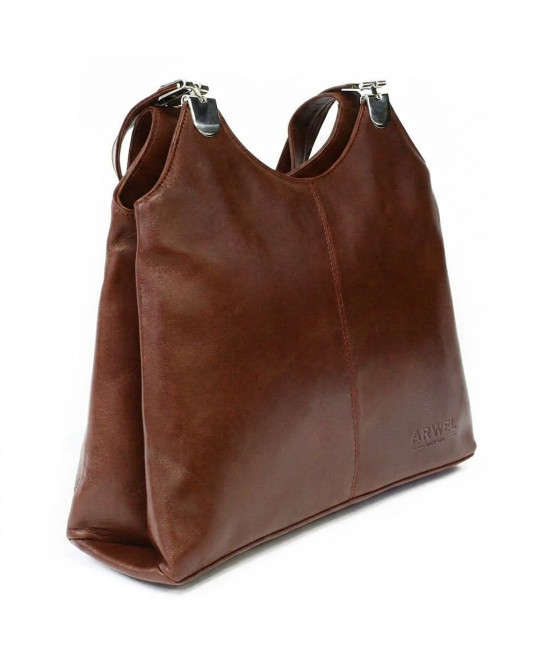 Braune Ledertasche mit Reißverschluss und zwei Gurten 212-8013-40