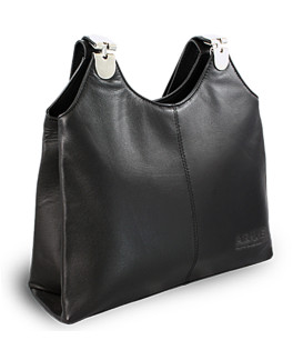 Schwarze Lederhandtasche mit Reißverschluss und zwei Riemen 212-8013-60