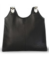 Black leather zipper handbag with two straps 212-8013-60