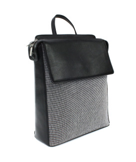 Black urban leather and textile backpack 311-1660B-60/T