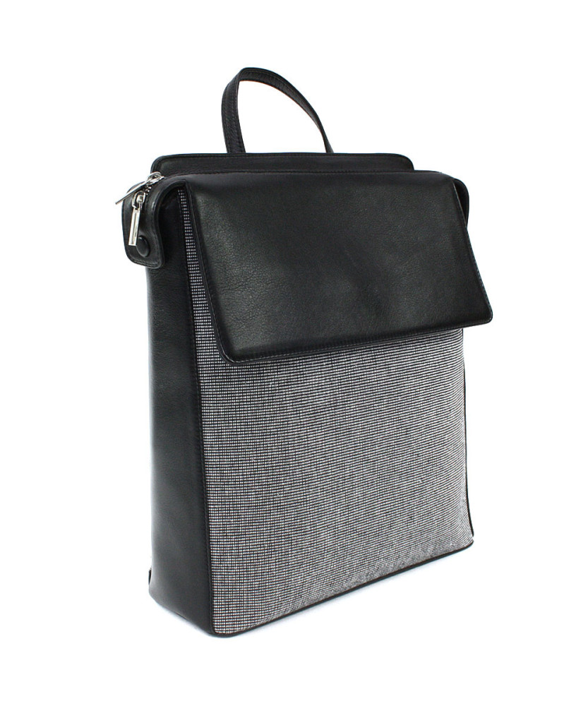 Black urban leather and textile backpack 311-1660B-60/T