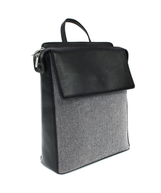 Black urban leather and textile backpack 311-1660B-60/T